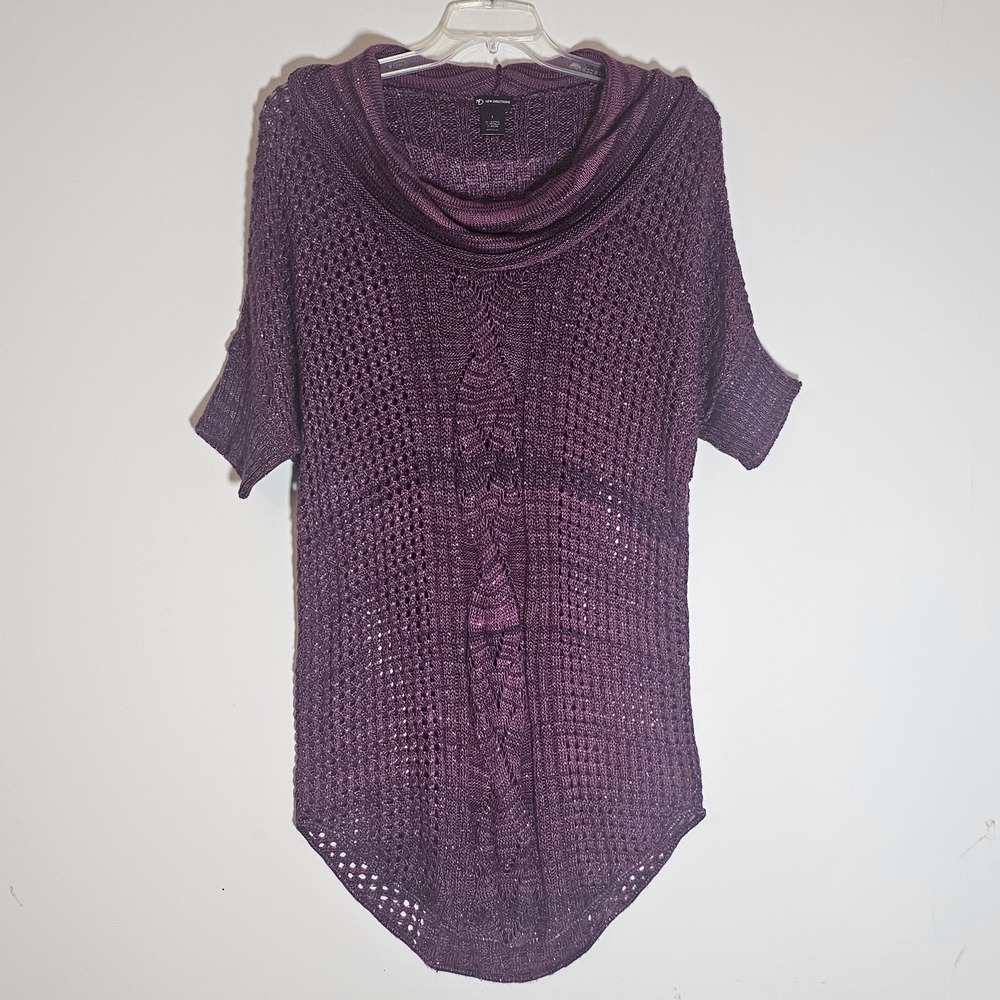 New Directions Sweater Womens Large Metallic Knit Short‎ Sleeve Pullover USA